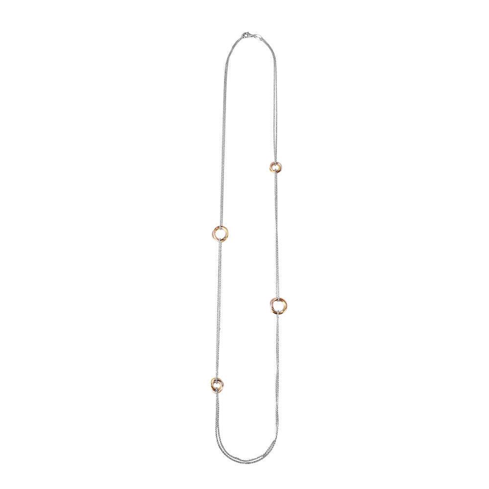 Silver 925 Rhodium Chain Necklace with Multi-Tone Links - ITN00100RH
