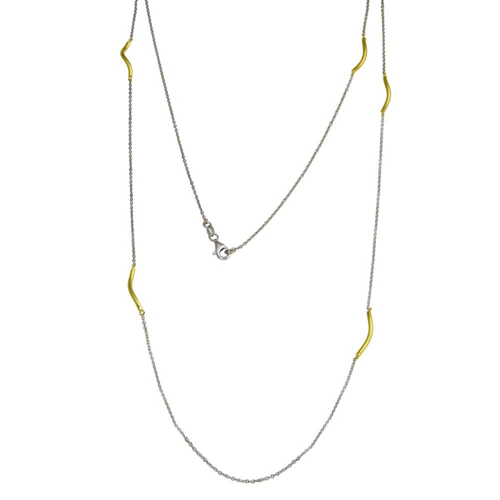 Plated 925 Sterling Silver Curved Bar Long Italian Necklace - ITN00103