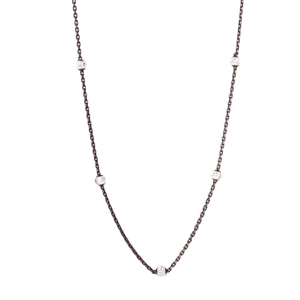 Silver 925 Diamond Cut Beaded Two-Tone Black Rhodium Plated Italian Necklace - ITN00109BLK