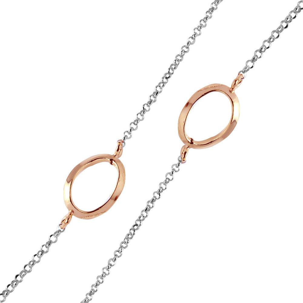 Silver 925 Chain Necklace with Curved Rose Gold Plated Loops - ITN00117RH-RGP