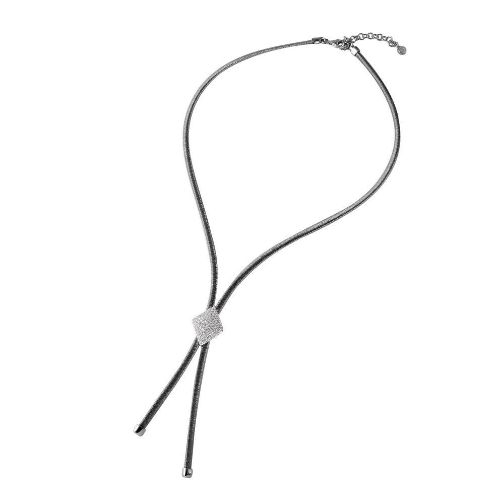 Silver 925 Plated Italian Necklace with Micro Pave CZ Diamond Shaped Accent - ITN00120