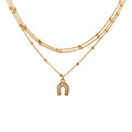 Plated 925 Sterling Silver Multi Chain DC Beaded Horse Shoe Charm Italian Choker Necklace - ITN00126