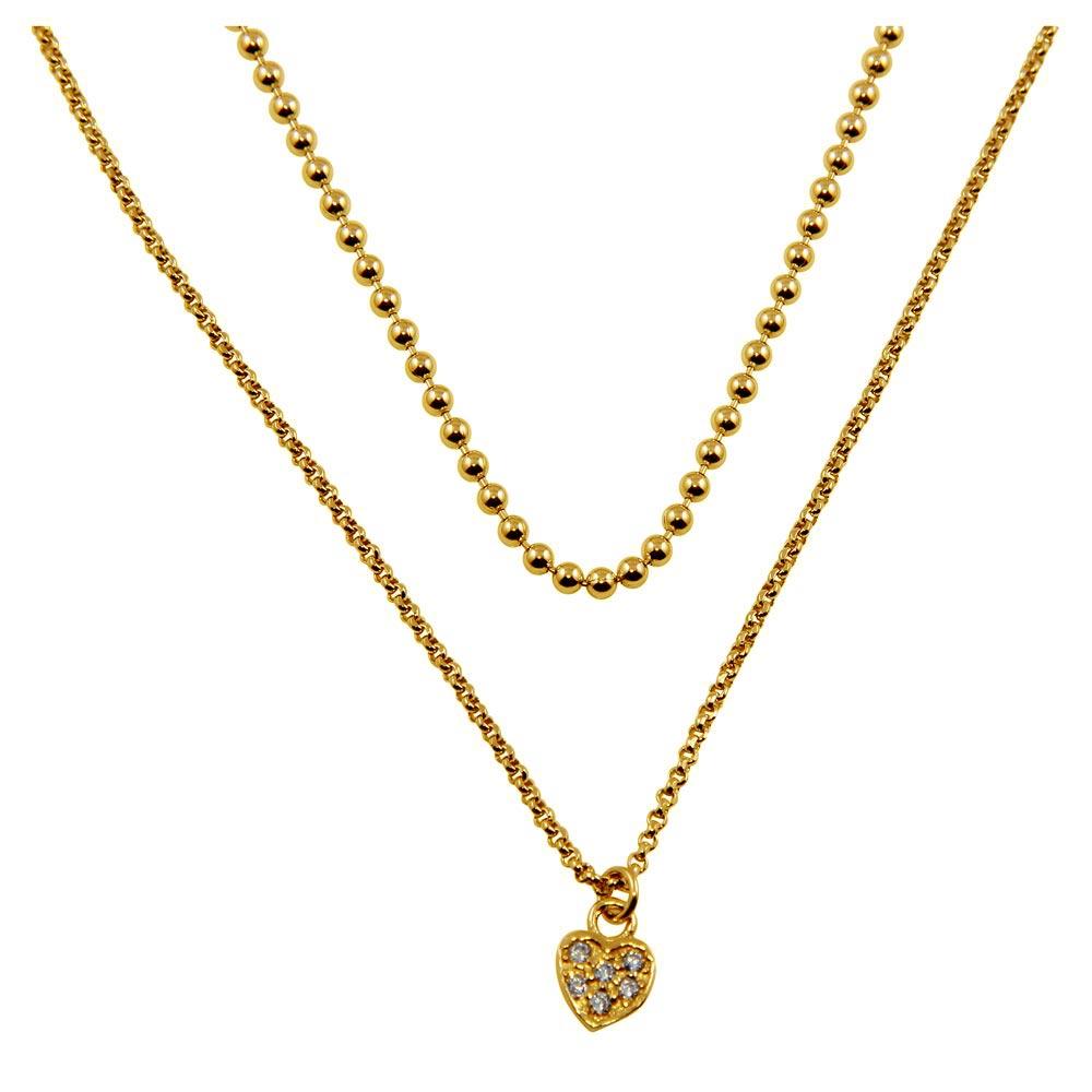 Plated 925 Sterling Silver Double Chain and Drop Heart Necklace - ITN00127