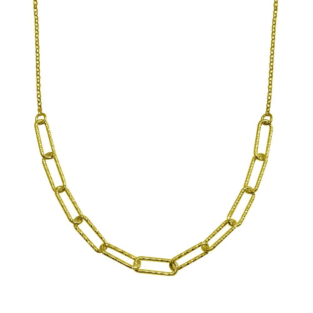 Gold Plated 925 Sterling Silver Diamond Cut Link Chain Necklace - ITN00135-GP