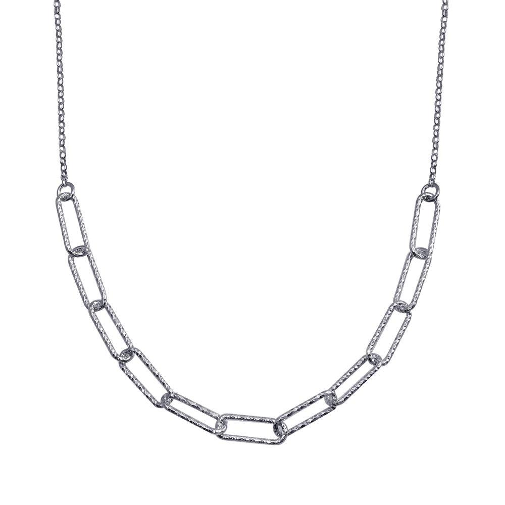 Rhodium Plated 925 Sterling Silver Diamond Cut Link Chain Necklace - ITN00135-RH