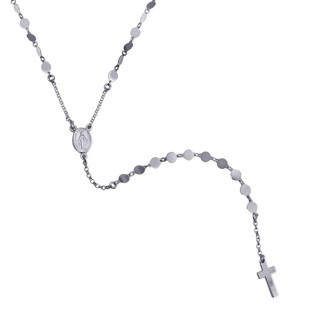 Rhodium Plated 925 Sterling Silver Confetti Rosary Chain Necklace - ITN00137-RH
