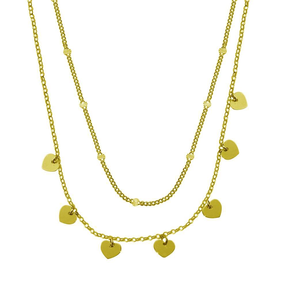 Gold Plated 925 Sterling Silver Multi Chain Dangling Heart Charm Necklace - ITN00143-GP