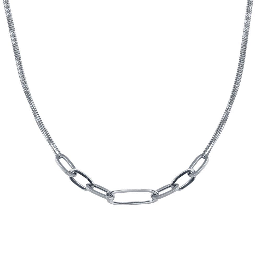 Rhodium Plated 925 Sterling Silver Cuban Paperclip Chain Necklace - ITN00151-RH