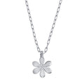 Rhodium Plated 925 Sterling Silver Paperclip Chain Flower CZ Necklace - ITN00154-RH