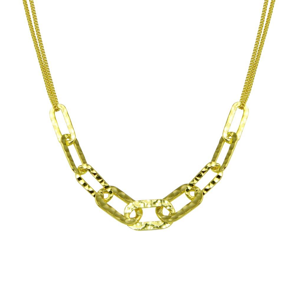 Gold Plated 925 Sterling Silver Paperclip Chain Textured Necklace - ITN00155-GP