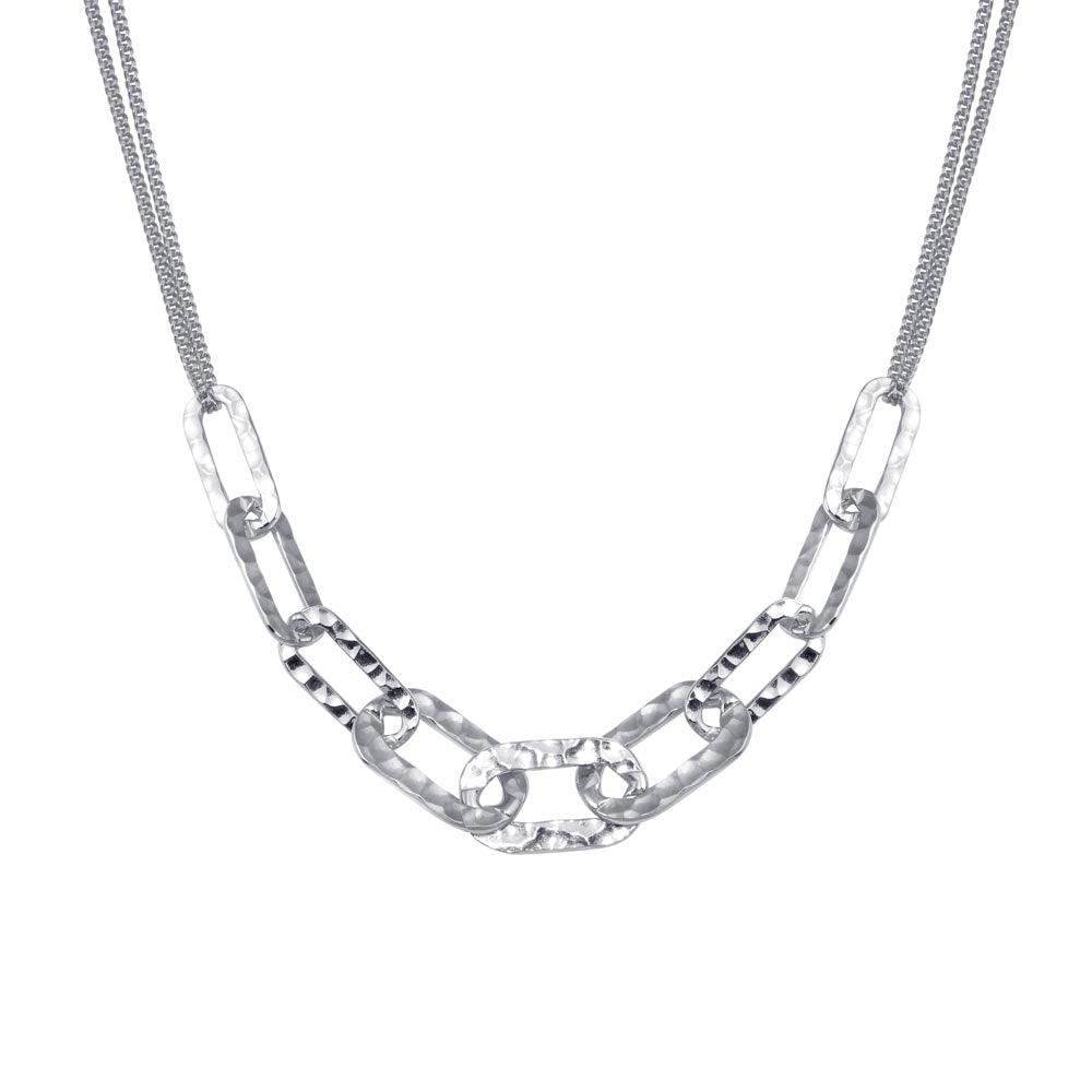 Rhodium Plated 925 Sterling Silver Paperclip Chain Textured Necklace - ITN00155-RH