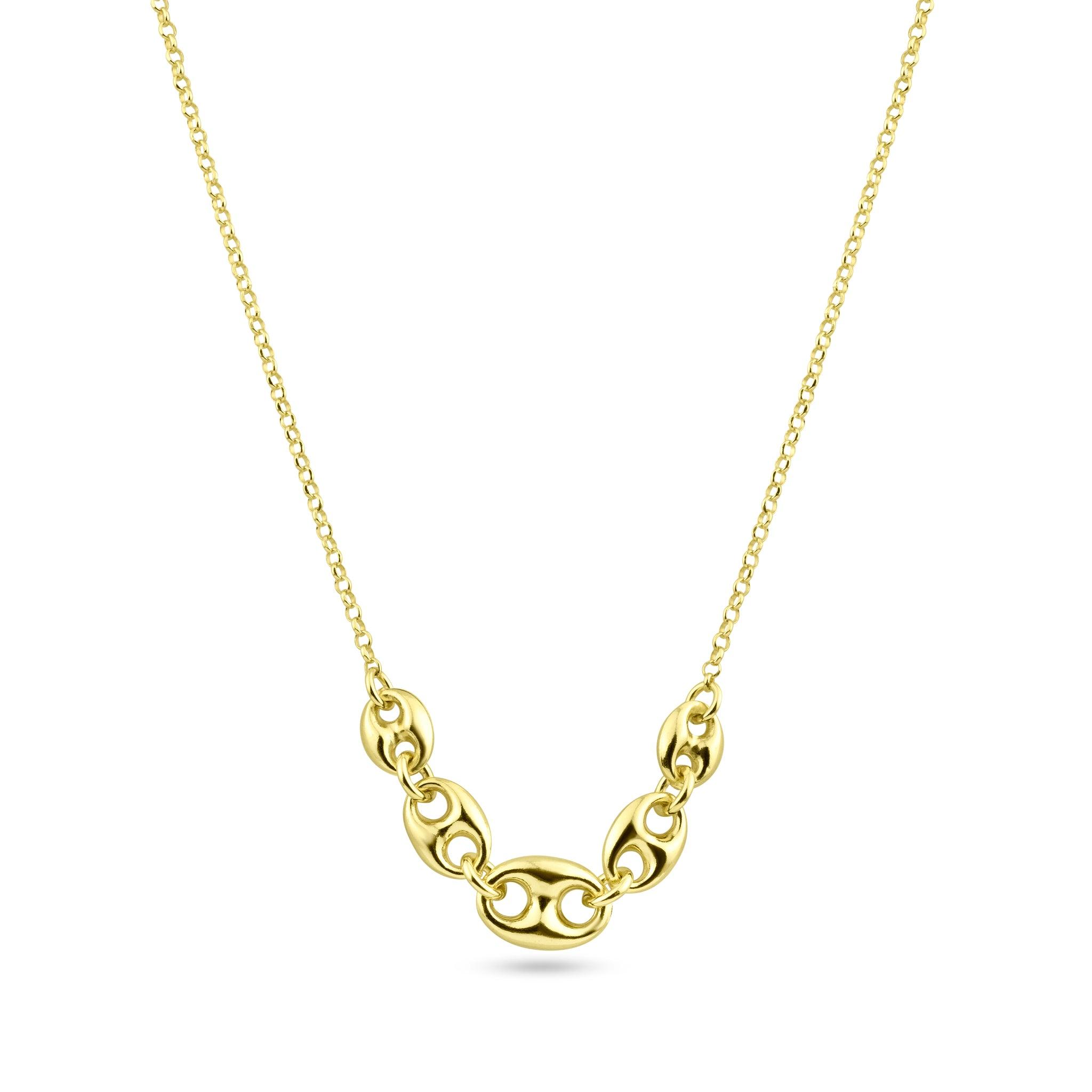 Gold Plated 925 Sterling Silver Puffed Mariner Adjustable Link Necklace - ITN00156-GP