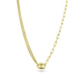 Gold Plated 925 Sterling Silver Puffed Mariner Double Strand Curb and Single Paperclip Adjustable Link Necklace - ITN00157-GP