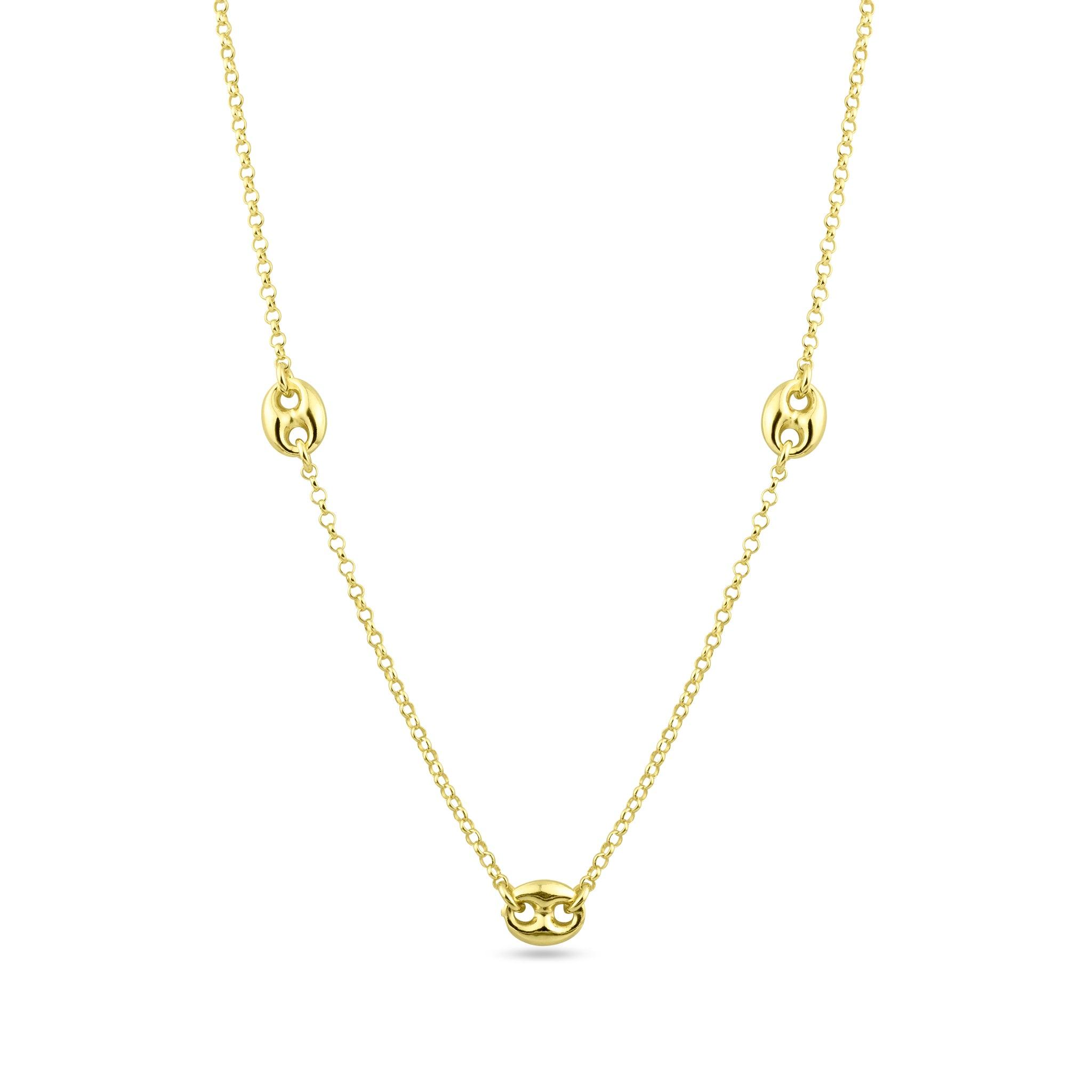 Gold Plated 925 Sterling Silver 3 Puffed Mariner Adjustable Link Necklace - ITN00158-GP