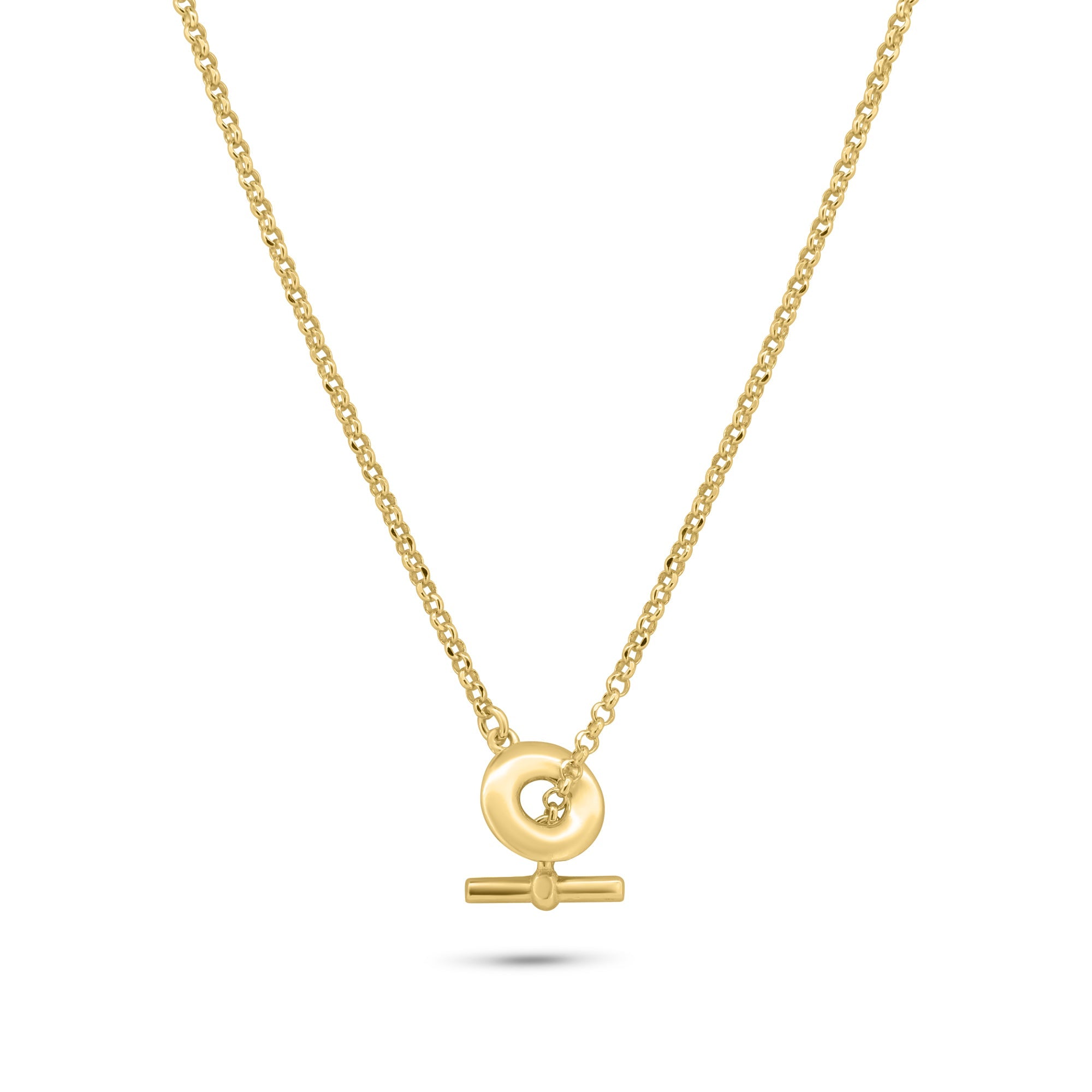 Gold Plated 925 Sterling Silver Rolo Adjustable Donut and Bar Necklace - ITN00161-GP