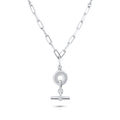 Rhodium Plated 925 Sterling Silver Paperclip Rolo Adjustable Donut and Bar Necklace - ITN00162-RH
