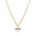 Gold Plated 925 Sterling Silver Curb Rolo Adjustable Enamel Red Bar Necklace - ITN00168-GP