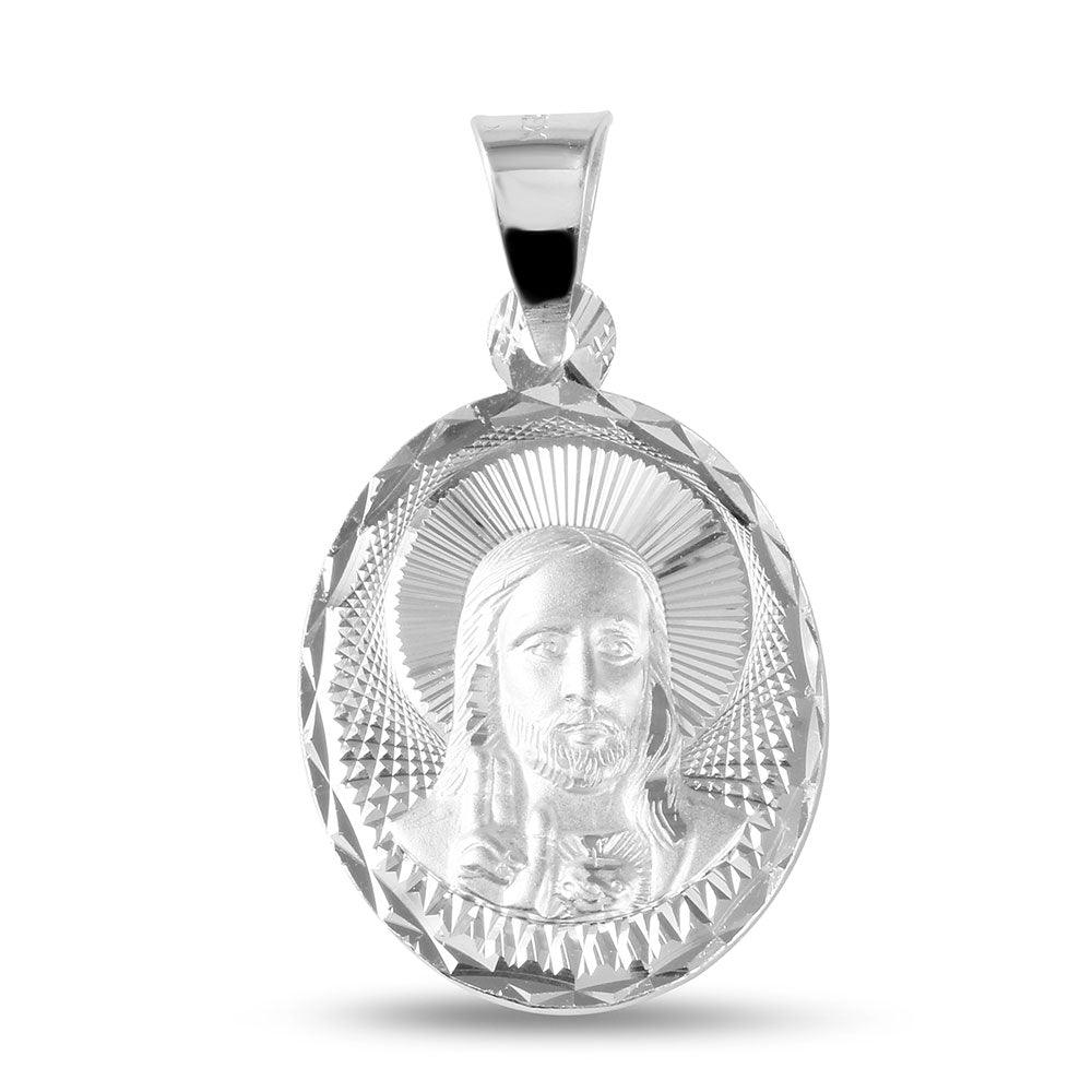 Silver 925 High Polished Diamond Cut Jesus Medallion - JCA042-3