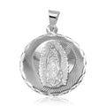 High Polished 925 Sterling Silver DC Our Lady of Guadalupe Round Medallion Charm Pendant - JCA045-1