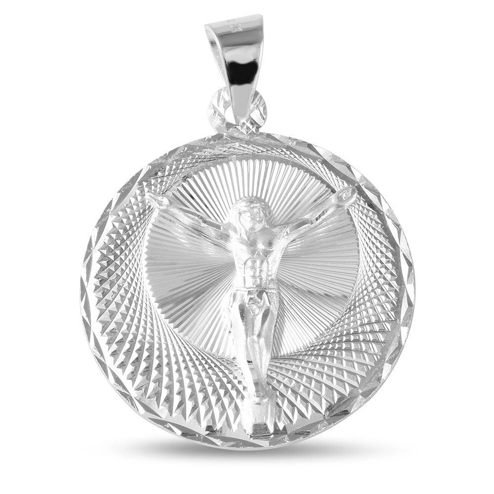 Silver 925 High Polished Crucifix Diamond Cut Medallion - JCA045-6