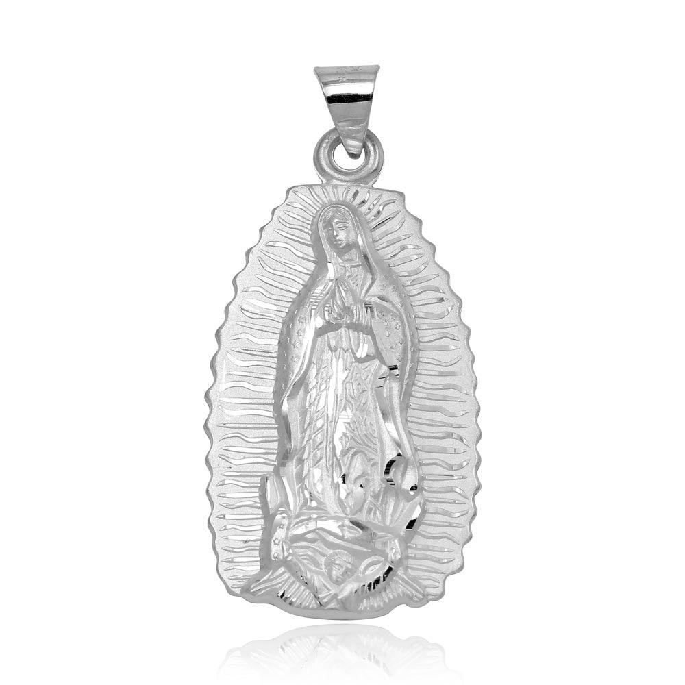 High Polished 925 Sterling Silver Large Our Lady of Guadalupe Pendant - JCA070-1