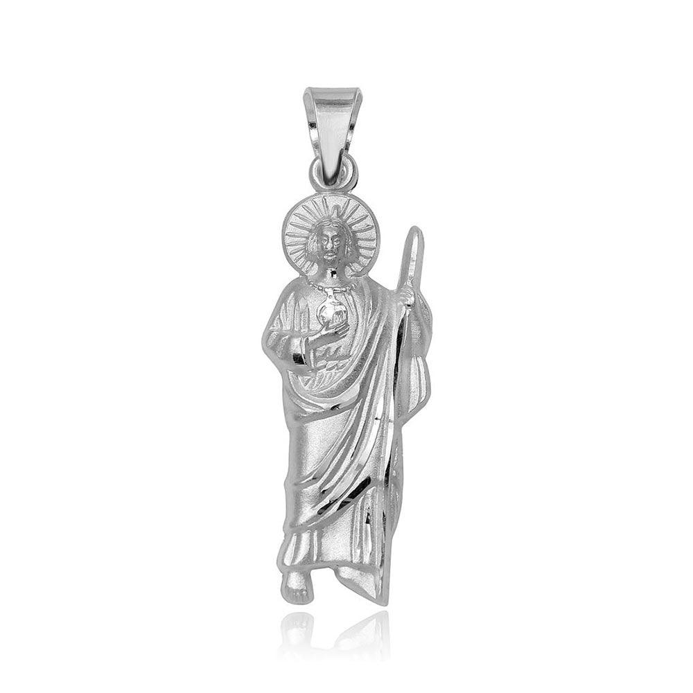 High Polished 925 Sterling Silver Medium St. Jude Charm Pendant - JCA072-1