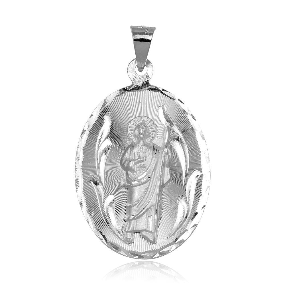 High Polished 925 Sterling Silver Oval St. Jude Medallion Pendant - JCA099-5