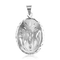 High Polished 925 Sterling Silver DC Oval Crucifix Medallion Pendant - JCA099-6