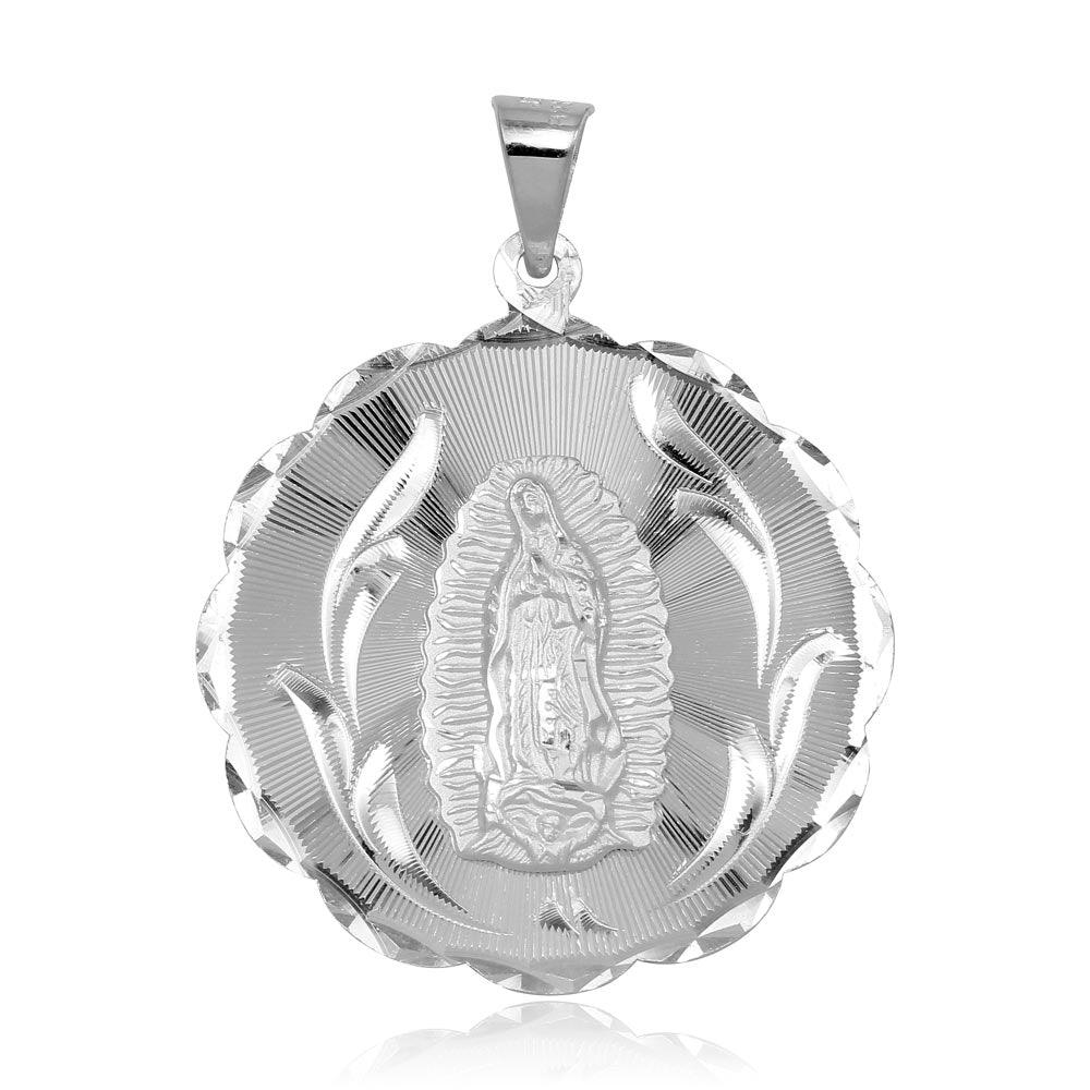 High Polished 925 Sterling Silver DC Round Lady of Guadalupe Medallion Pendant - JCA100-1