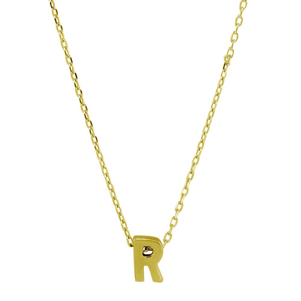 Gold Plated 925 Sterling Silver Small Initial R Necklace - JCP00001GP-R