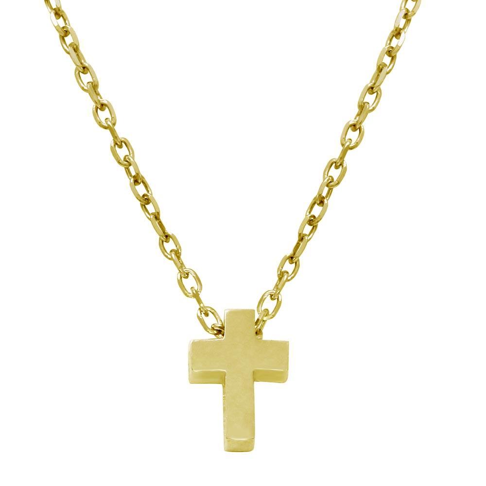 Gold Plated 925 Sterling Silver Mini Cross Pendant Necklace - JCP00002GP