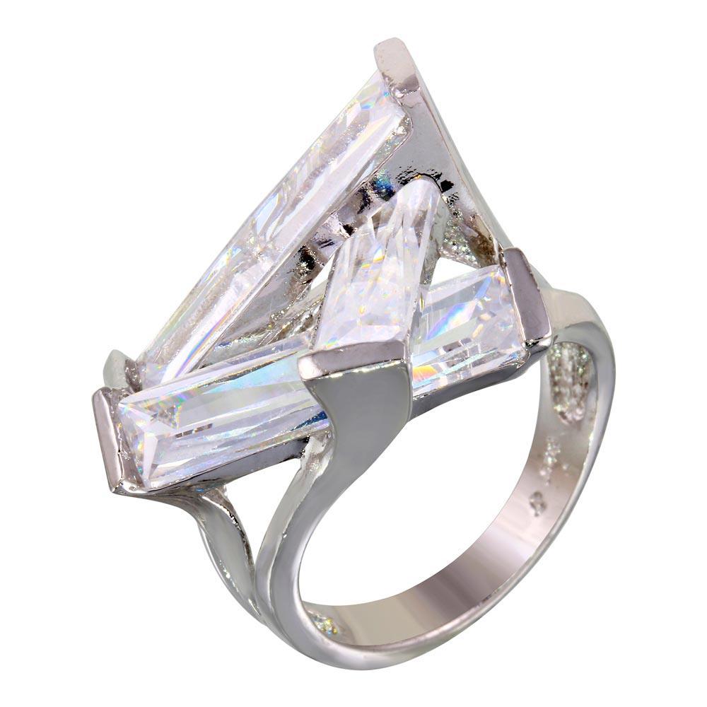 Rhodium Plated 925 Sterling Silver 3 Clear Baguette CZ Ring - JSR00002CLR