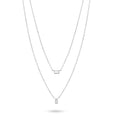 Rhodium Plated 925 Sterling Silver Layered Double Strand Baguette CZ Charm Adjustable Necklace - JTN00001