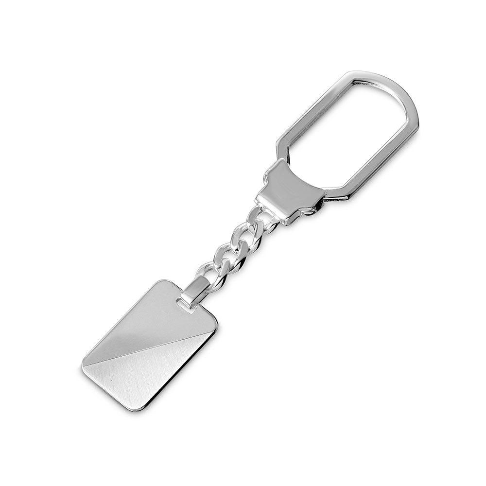 Silver 925 Rectangle High Polished with Design Keychain - KEYCHAIN15