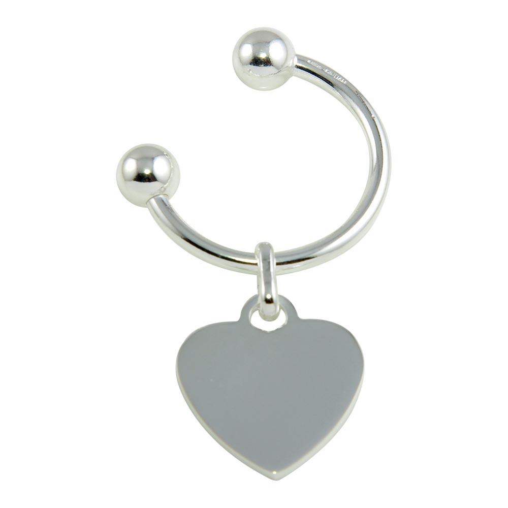 High Polished 925 Sterling Silver U-Shaped Keychain with Heart Charm - KEYCHAIN20