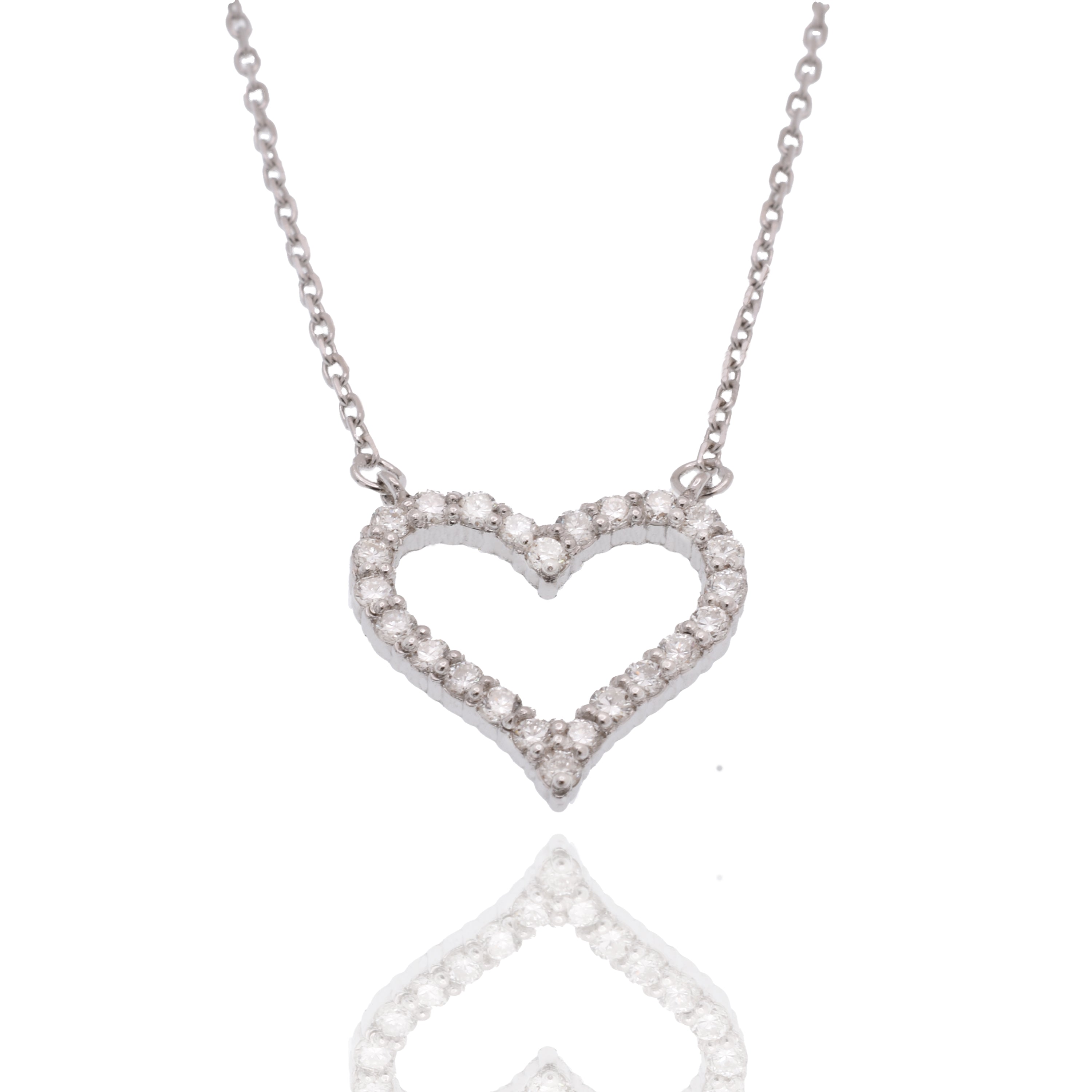Rhodium Plated 925 Sterling Silver Lab Grown Diamond on 14.5mm x 14mm Heart Pendant Adjustable Necklace - LGMN00004