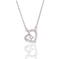 Rhodium Plated 925 Sterling Silver Lab Grown Diamond on Assymetrical 11.5mm x 10.5mm Heart Pendant Adjustable Necklace - LGMN00005