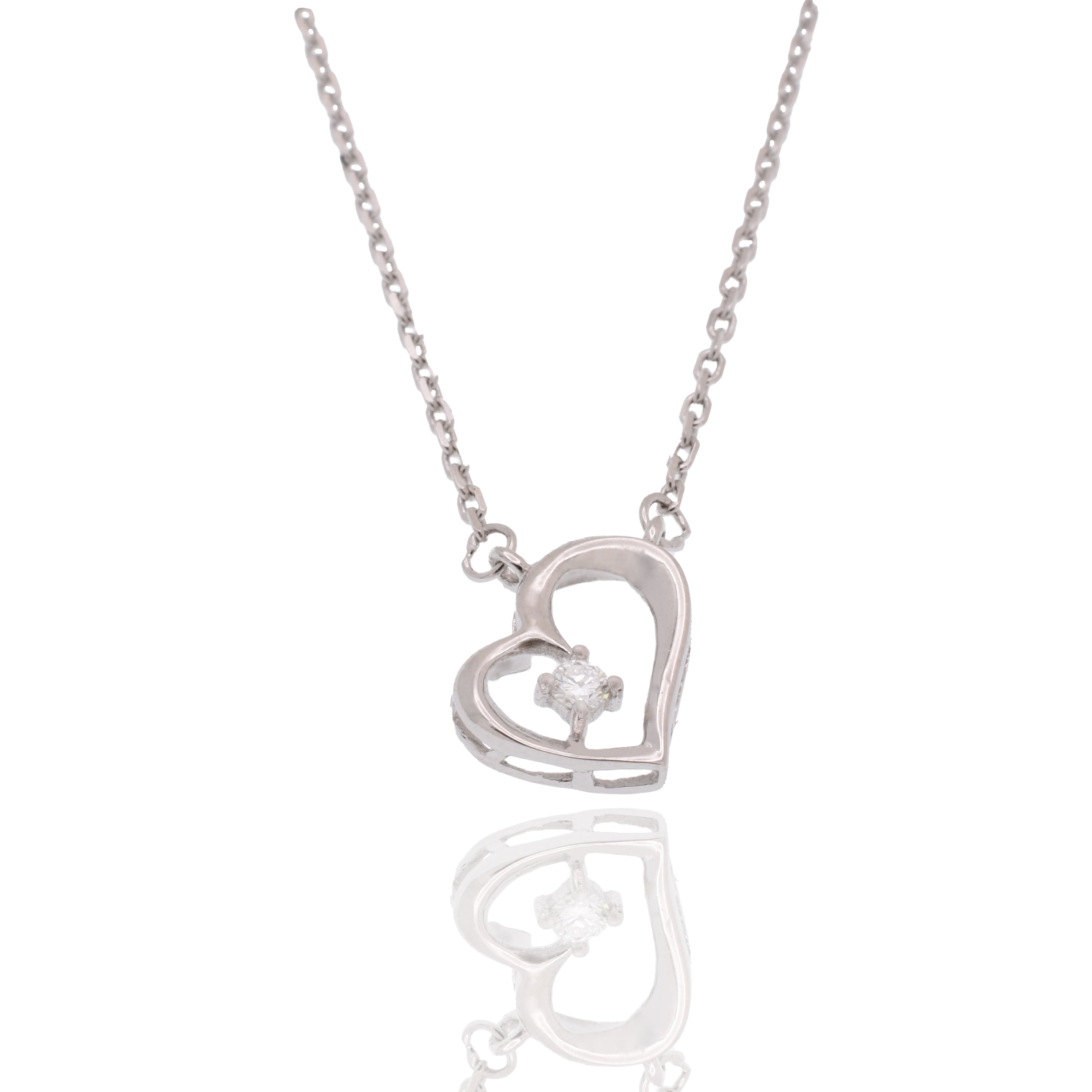 Rhodium Plated 925 Sterling Silver Lab Grown Diamond on Assymetrical 11.5mm x 10.5mm Heart Pendant Adjustable Necklace - LGMN00005