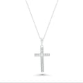 Rhodium Plated 925 Sterling Silver Dainty Lab Grown Diamond 22.5mm x 13.5mm Cross Pendant Necklace - LGMN00011