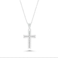 Rhodium Plated 925 Sterling Silver Outlined Lab Grown Diamond 23.5 mm x 14.5mm Cross Pendant Necklace - LGMN00013