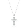 Rhodium Plated 925 Sterling Silver Ornate Lab Grown Diamond 25mm x 18.3mm Cross Pendant Necklace - LGMN00017