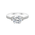 Rhodium Plated 925 Sterling Silver 7mm Round Lab Grown Diamond Pave Side Stones Engagement Ring - LGMR00004