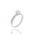 Rhodium Plated 925 Sterling Silver 5mm Round Lab Grown Diamond Pave Side Stones on Solitaire Engagement Ring - LGMR00005
