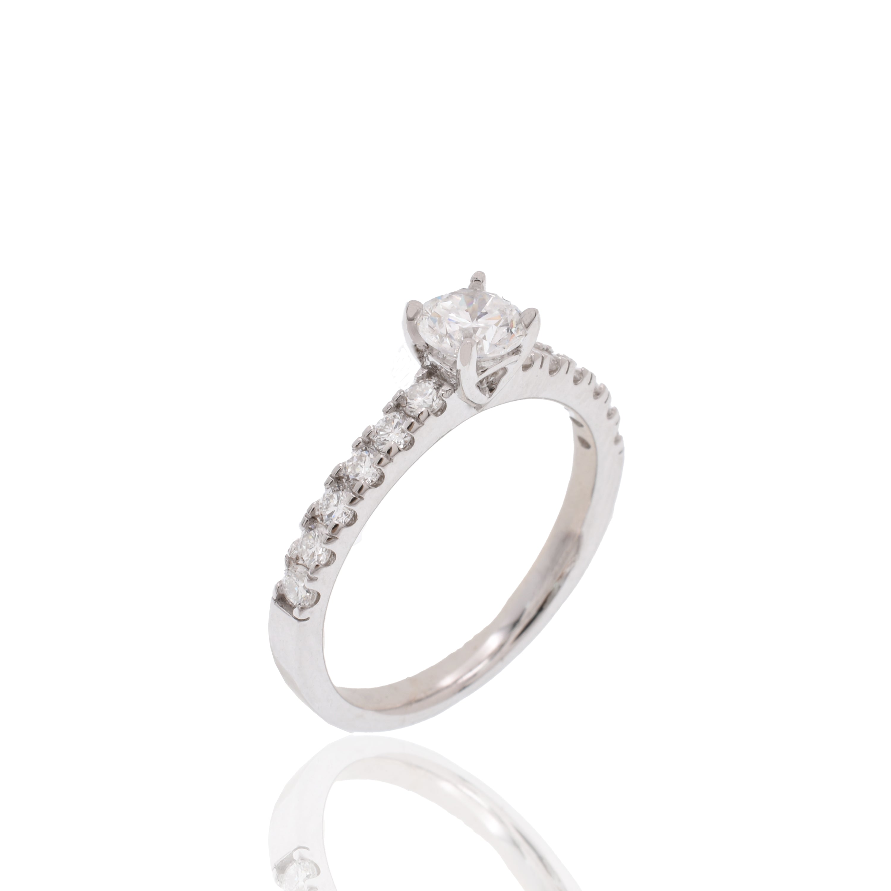 Rhodium Plated 925 Sterling Silver 5mm Round Lab Grown Diamond Pave Side Stones on Solitaire Engagement Ring - LGMR00006