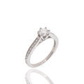 Rhodium Plated 925 Sterling Silver 5mm Round Lab Grown Diamond Pave Side Stones on Cathedral Style Engagement Ring - LGMR00007