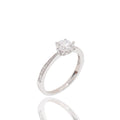 Rhodium Plated 925 Sterling Silver 6mm Round Lab Grown Diamond Pave Side Stones on Cathedral Style Engagement Ring - LGMR00008