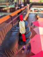 Lady Fortuna ID Bracelet on Red String in solid 10K-24K gold