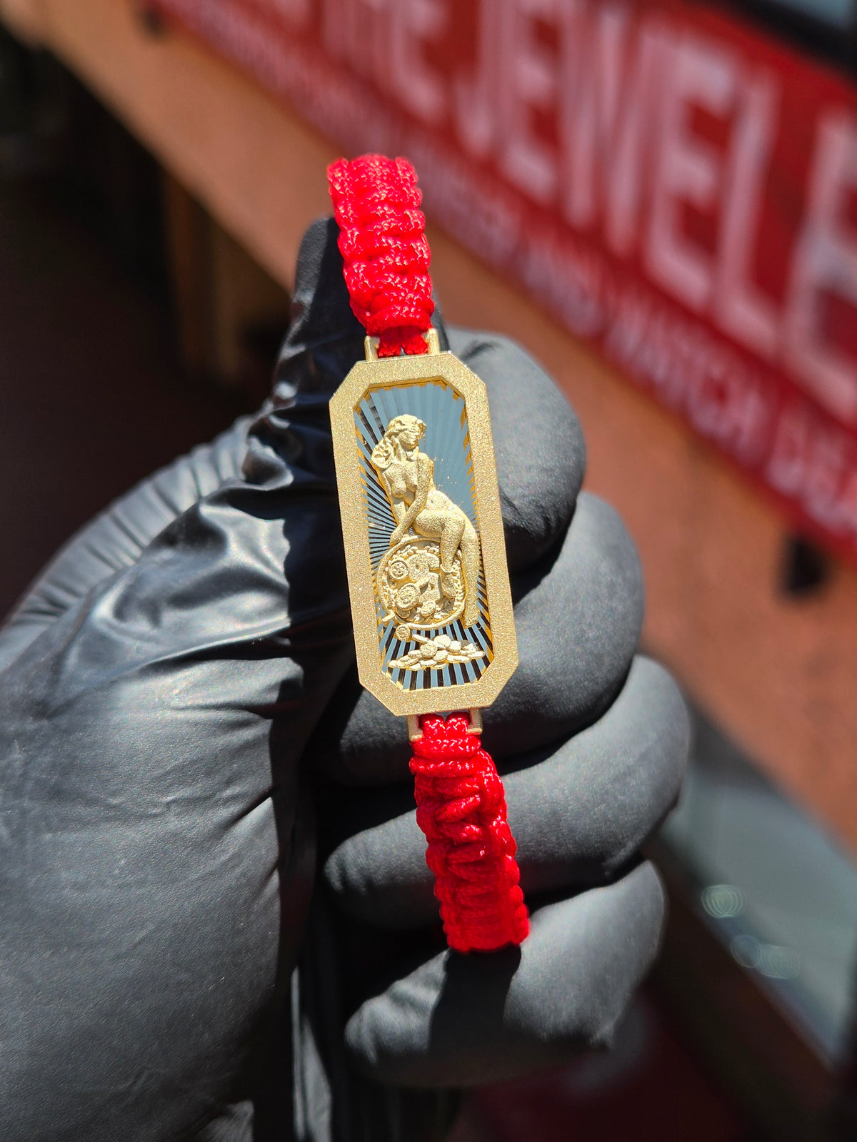 Lady Fortuna ID Bracelet on Red String — detail 2