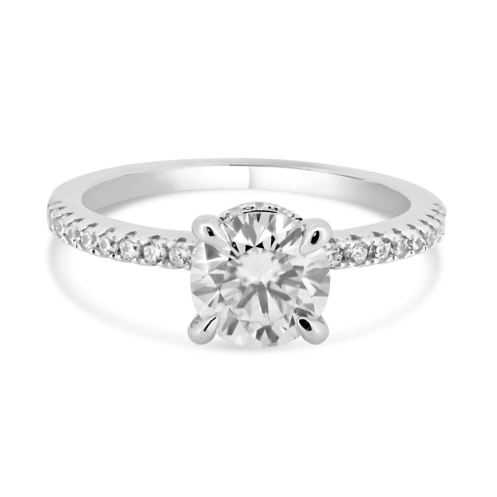 Rhodium Plated 925 Sterling Silver 2 Carat Moissanite Stones Encrusted Statement Ring - MBGR00012