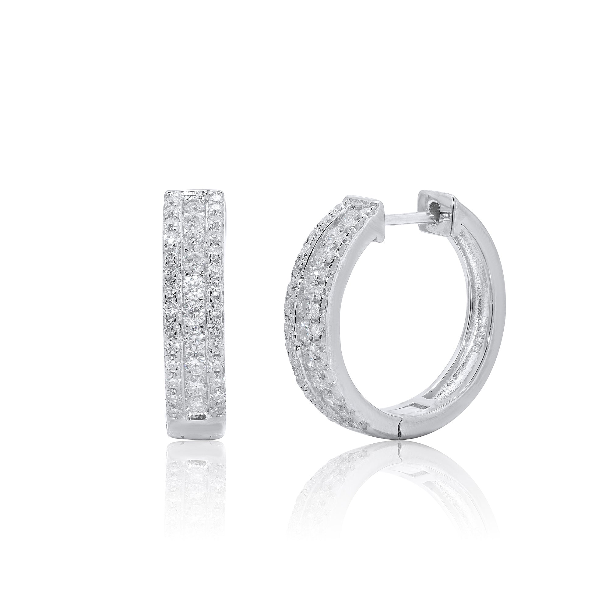 Rhodium Plated 925 Sterling Silver Moissanite Studded 12.5mm Hoop Earring - MDGE00012